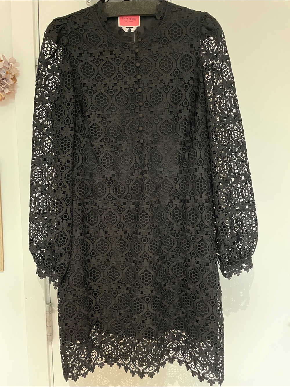 kate spade Black Crochet Lace Long-Sleeve Shift Dress